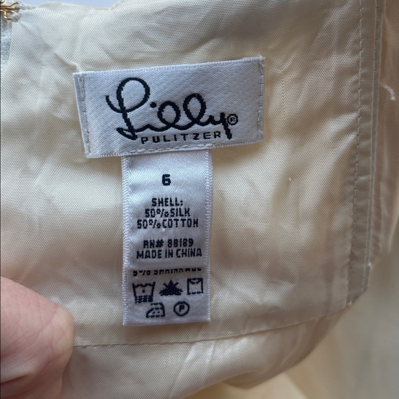 Lilly Pulitzer Vintage 90s White Label Silk Cotton Dress Lace Babydoll Y2K Cream - Picture 17 of 17